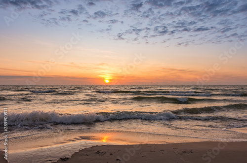 Baltic sea shore at sunset