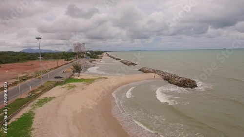 Many half circle beach at Sangchan beach Rayong province Arising from the construction of a beach breakwater dam photo