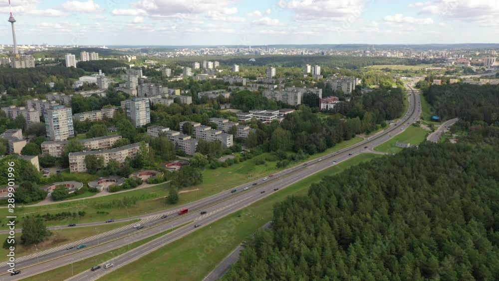 Aerial view over old soviet time architecture in Lazdynai district, Vilnius, Lithuania. During cloudy summer day. Drone flight. Aerial view over old soviet time architecture in Lazdynai district, Vilnius, Lithuania. During cloudy summer day. Drone flight.