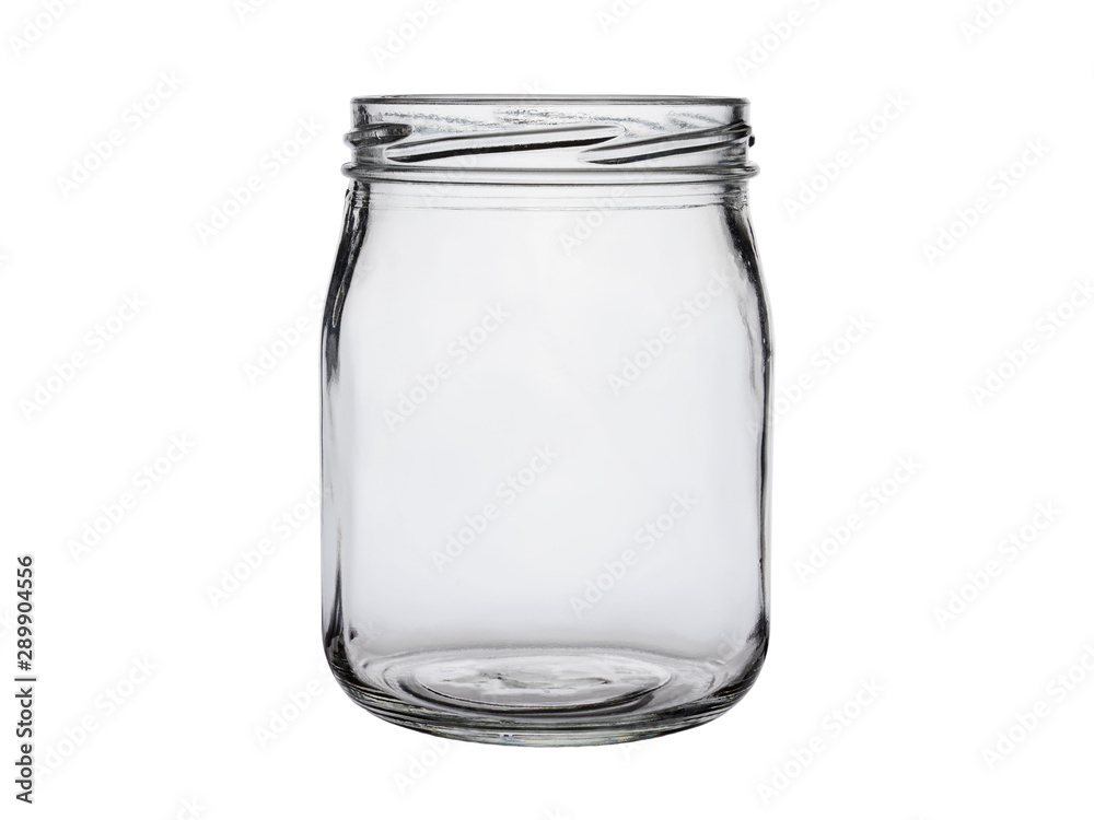 Empty glass jar without lid on white background close-up Empty glass jar without lid on white background close-up