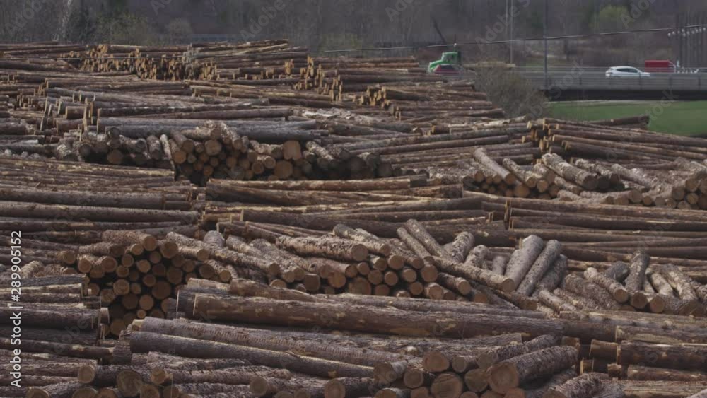 Aerial view of canadian lumber yard - wood paper and pulp industry Aerial view of canadian lumber yard - wood paper and pulp industry