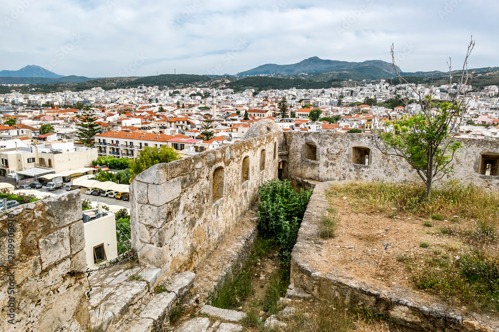 the wall of the Venetian fortress in Rethymno in Greece.