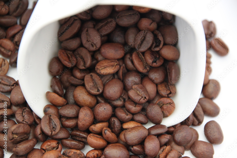 Fototapeta premium coffee beans in a white cup