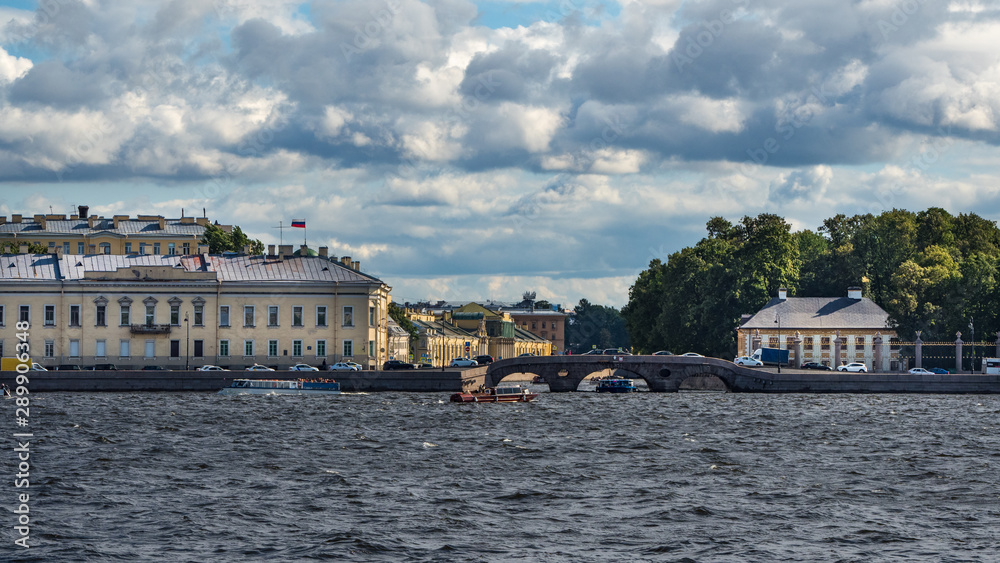 Saint-Petersburg. Dramatic landscape on the Neva river.