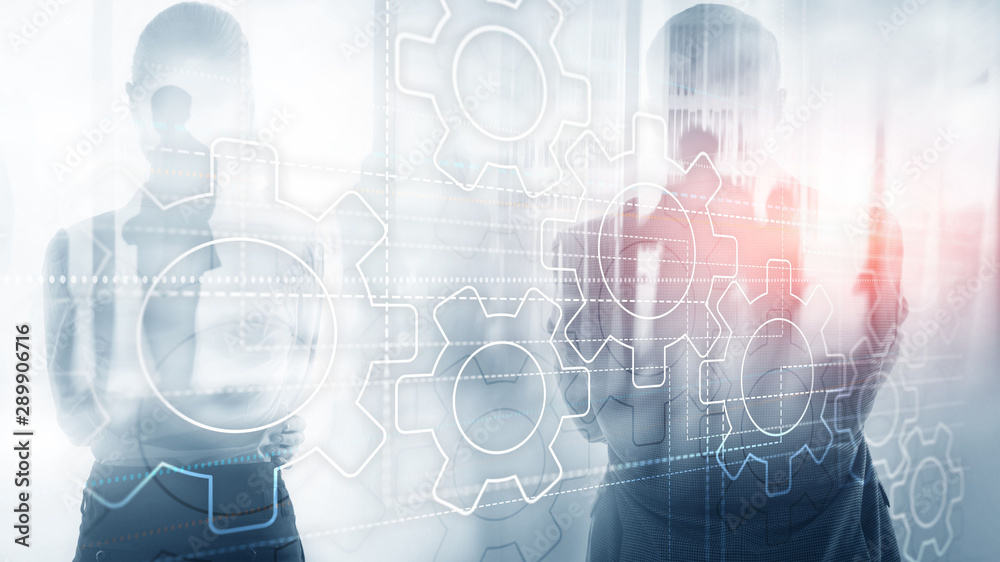 Business technology internet concept double exposure gears abstract background. Business technology internet concept double exposure gears abstract background.