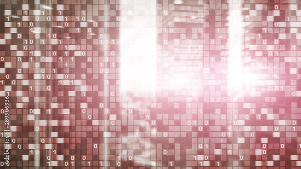 Digital code on blur city background. Abstract Binary code. Digital code on blur city background. Abstract Binary code.