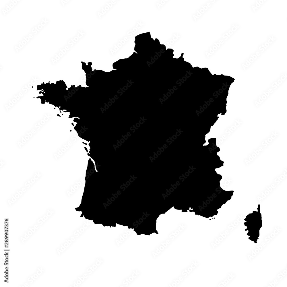 Vector illustration of black silhouette France map. 