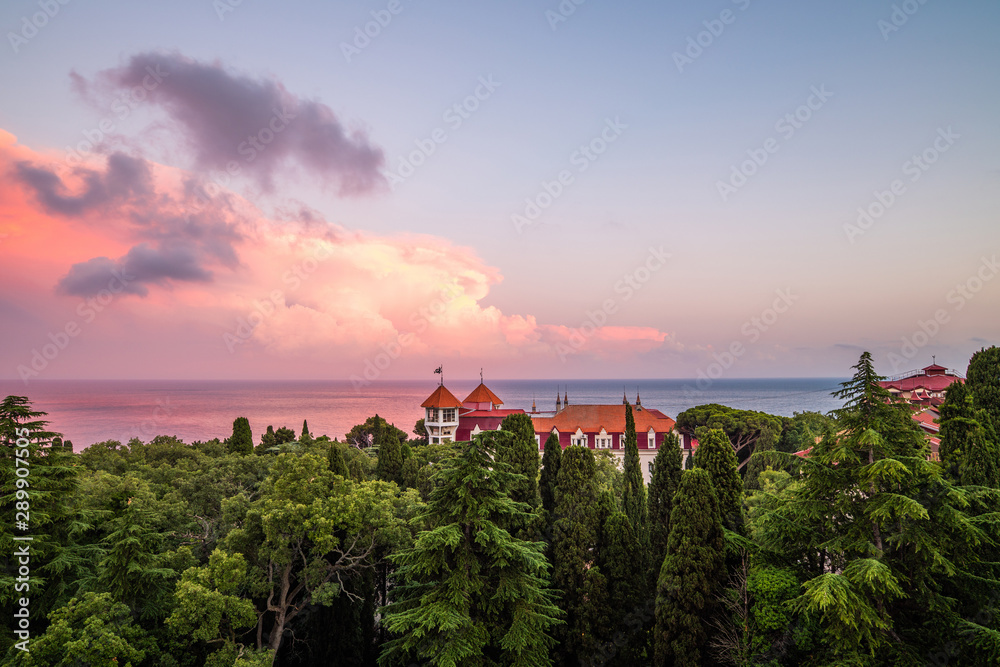 Landscape with a beautiful sunset sky and Black Sea, Crimea
