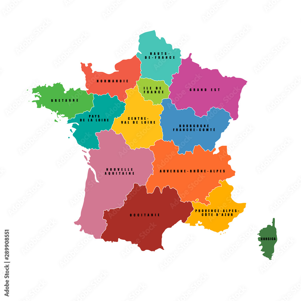 France regions map. Vector map. French regions..
