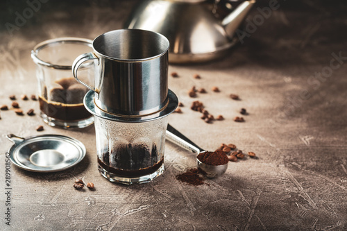 Coffee dripping in vietnamese style photo