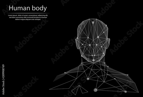 Abstract image human body in the form of lines and dots, consisting of triangles and geometric shapes. Low poly vector background.