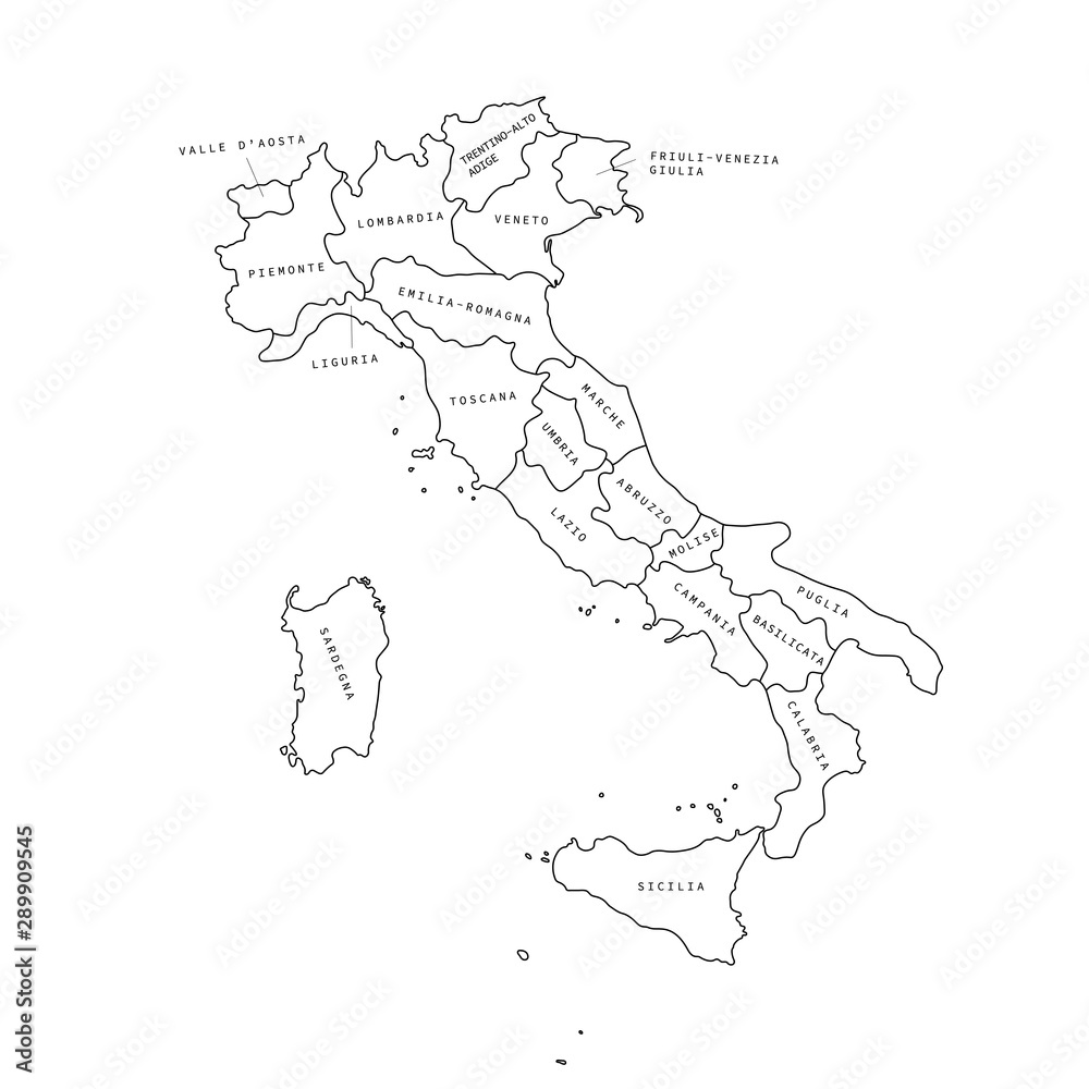 Italy regions black outline map. Vector map. Italy regions.
