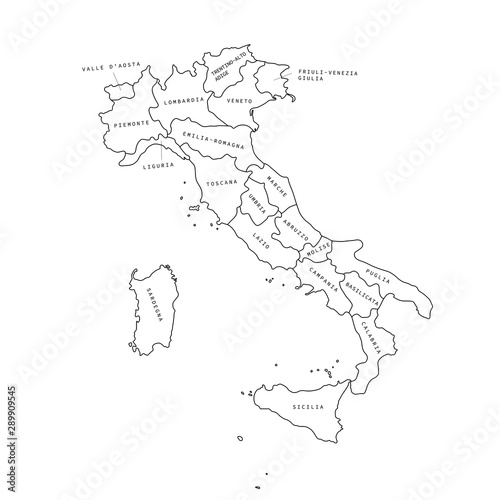 Italy regions black outline map. Vector map. Italy regions.
