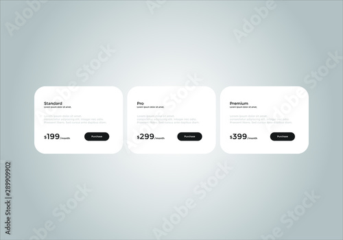 Pricing table vector. order, box, button, list for web. price list. mobile.