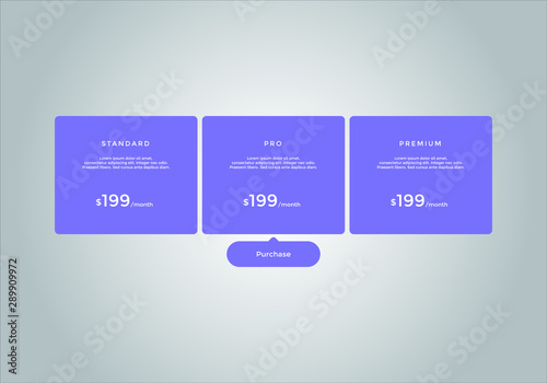 Pricing table vector. order, box, button, list for web. price list. mobile.