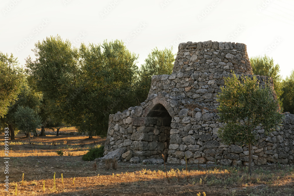 View of conical roof of traditional stone trullo house in Alberobello in the Itria Valley, Puglia. Trullis are unique to this part of southern Italy View of conical roof of traditional stone trullo house in Alberobello in the Itria Valley, Puglia. Trullis are unique to this part of southern Italy