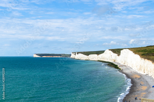 Seven Sisters White Cliffs and Birling Gap Beach by the English Channel in East Sussex, UK