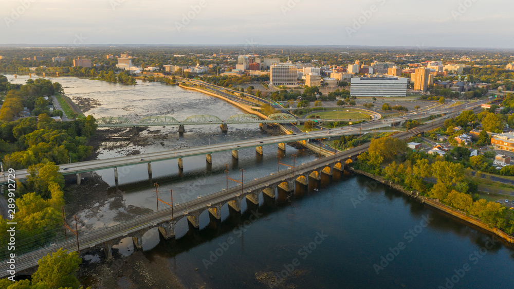 Fototapeta premium Waterfront Section Trenton New Jersey Delaware River and Capital Statehouse