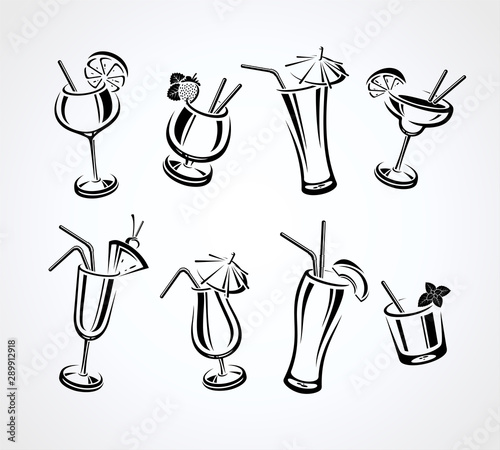 Cocktail set. Collection icon cocktails. Vector