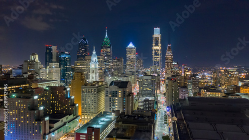 Night Falls on the East Side of Downtown Philadelphia Pennslyvania