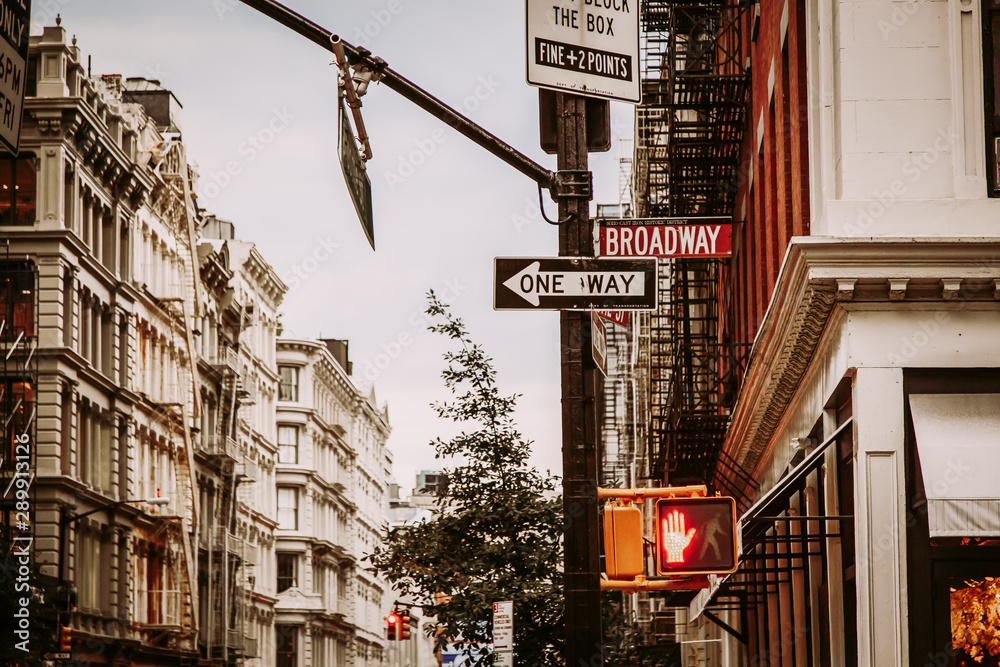Broome and Broadway street crossing in SoHo District, New York City
