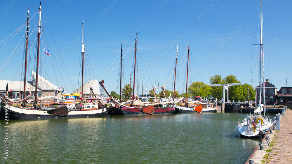 Historic ships in the habor of Stavoren, Friesland, Netherlands