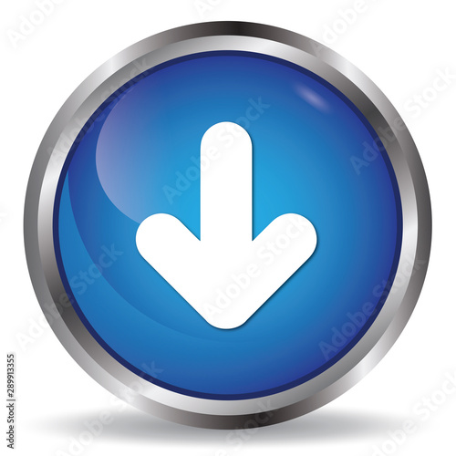 Down arrow icon blue glossy round buttons