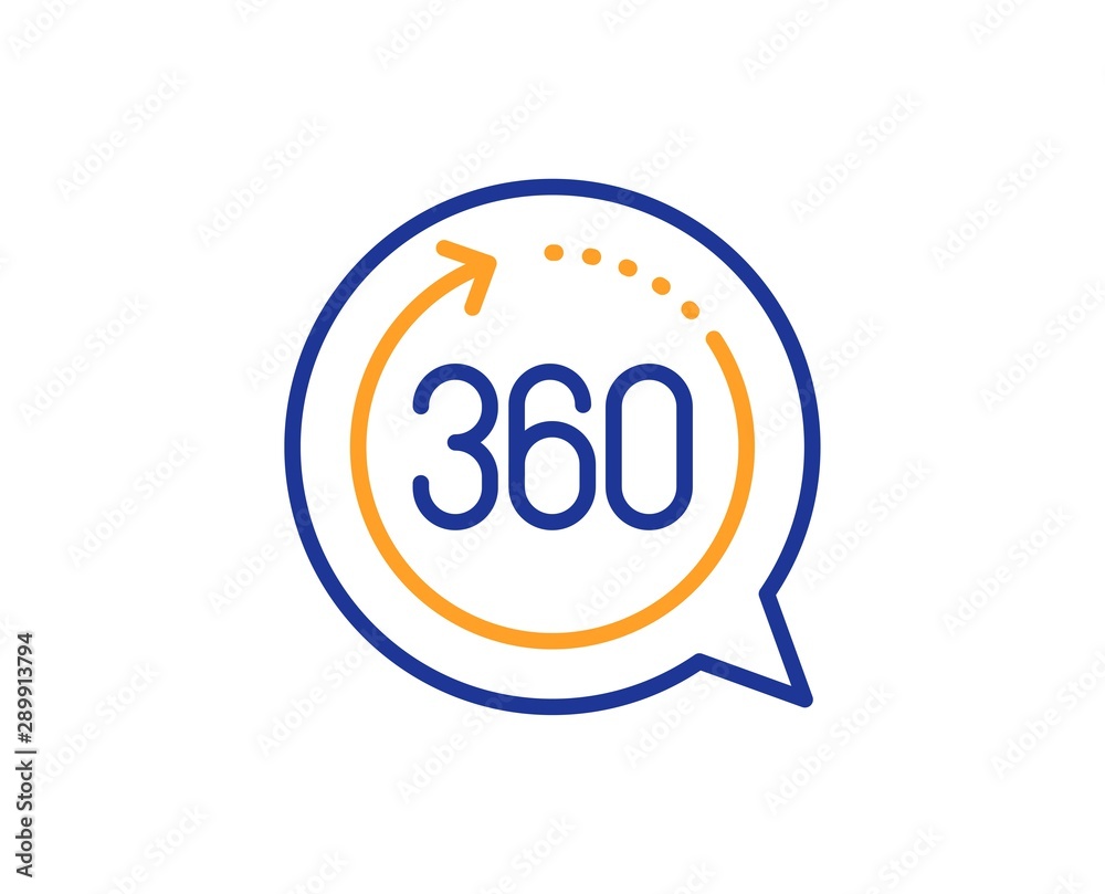 VR simulation sign. 360 degrees line icon. Panoramic view symbol. Colorful outline concept. Blue and orange thin line 360 degrees icon. Vector VR simulation sign. 360 degrees line icon. Panoramic view symbol. Colorful outline concept. Blue and orange thin line 360 degrees icon. Vector