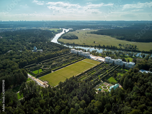 Arkhangelskoye is a historical estate in Krasnogorsky District, Moscow Oblast, and Russia. Aerial drone view photo