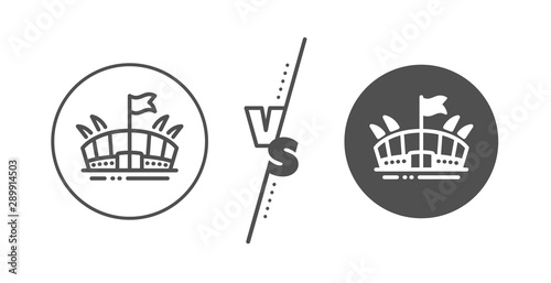 Arena with flag sign. Versus concept. Sports stadium line icon. Sport complex symbol. Line vs classic arena icon. Vector
