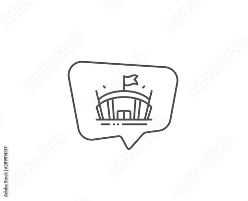 Sports stadium line icon. Chat bubble design. Arena with flag sign. Sport complex symbol. Outline concept. Thin line arena icon. Vector