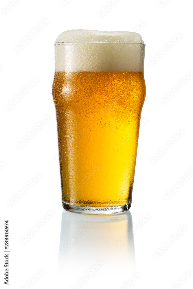 Glass of blonde beer with foam Glass of blonde beer with foam