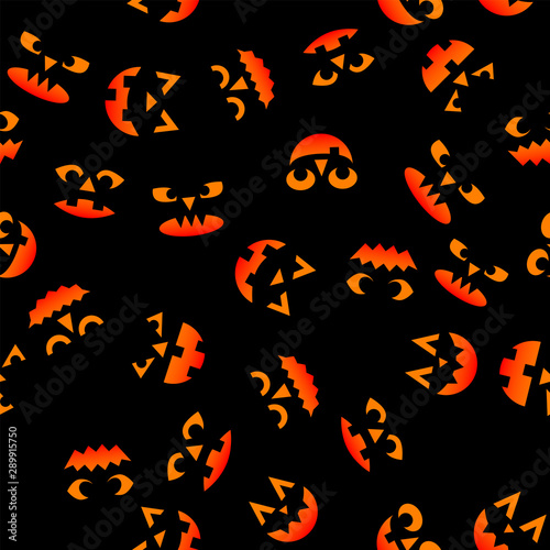 Halloween in vintage style on dark background. Vector seamless pumpkin decoration pattern. Vector illustration pattern. Halloween party spooky design element. Pumpkin poster decoration illustration.