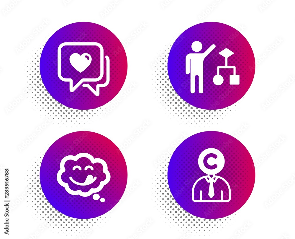 Yummy smile, Heart and Algorithm icons simple set. Halftone dots button. Copyrighter sign. Comic chat, Love chat, Developers job. Writer person. People set. Classic flat yummy smile icon. Vector Yummy smile, Heart and Algorithm icons simple set. Halftone dots button. Copyrighter sign. Comic chat, Love chat, Developers job. Writer person. People set. Classic flat yummy smile icon. Vector