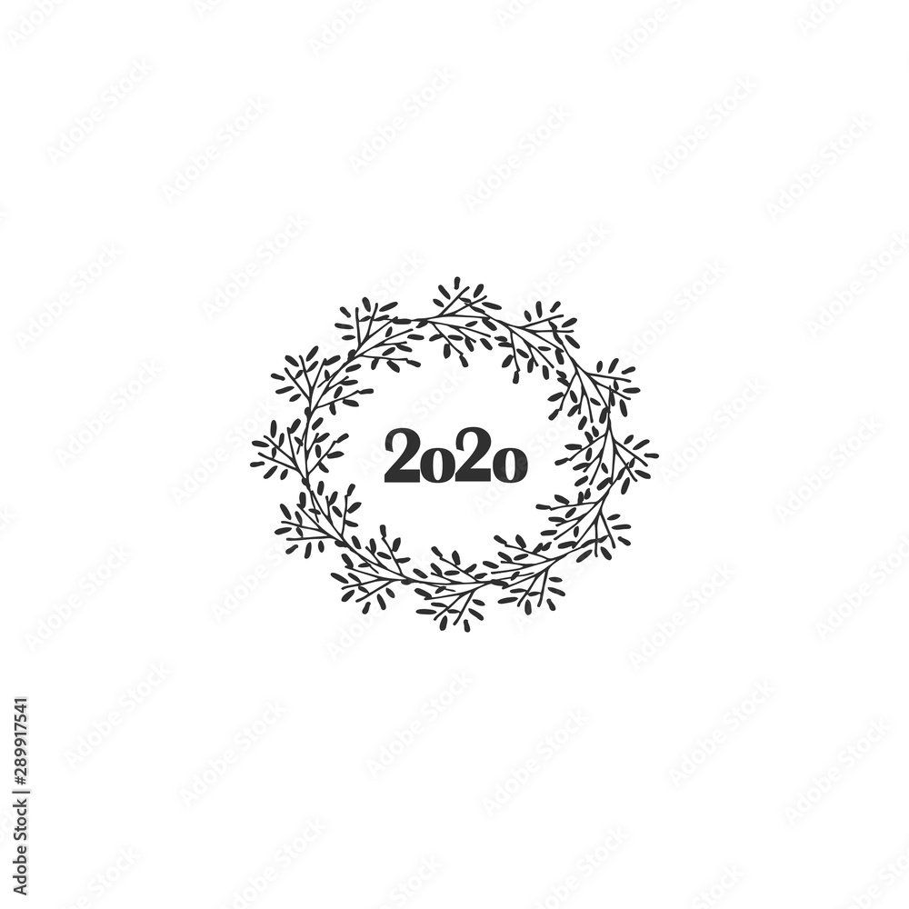 2020 in a Christmas wreath - flat vector icon. Brochure design template, card, banner. Vector illustration. Isolated over white background. 2020 in a Christmas wreath - flat vector icon. Brochure design template, card, banner. Vector illustration. Isolated over white background.