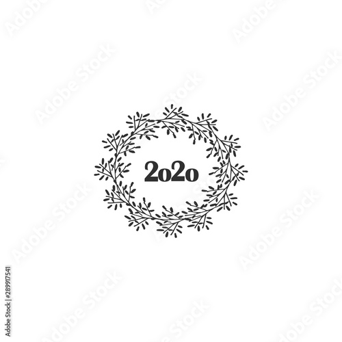 2020 in a Christmas wreath - flat vector icon. Brochure design template, card...