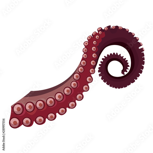 Octopus tentacle icon isolated on white background, healthy food, fresh seafood, underwater marine animal, vector illustration.