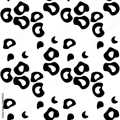 Monochrome seamless pattern. Black abstract liquid flat splashes on white. Background can be printed on textile, wallpaper, wrapping paper, greeting cards, children's goods etc. Vector illustration