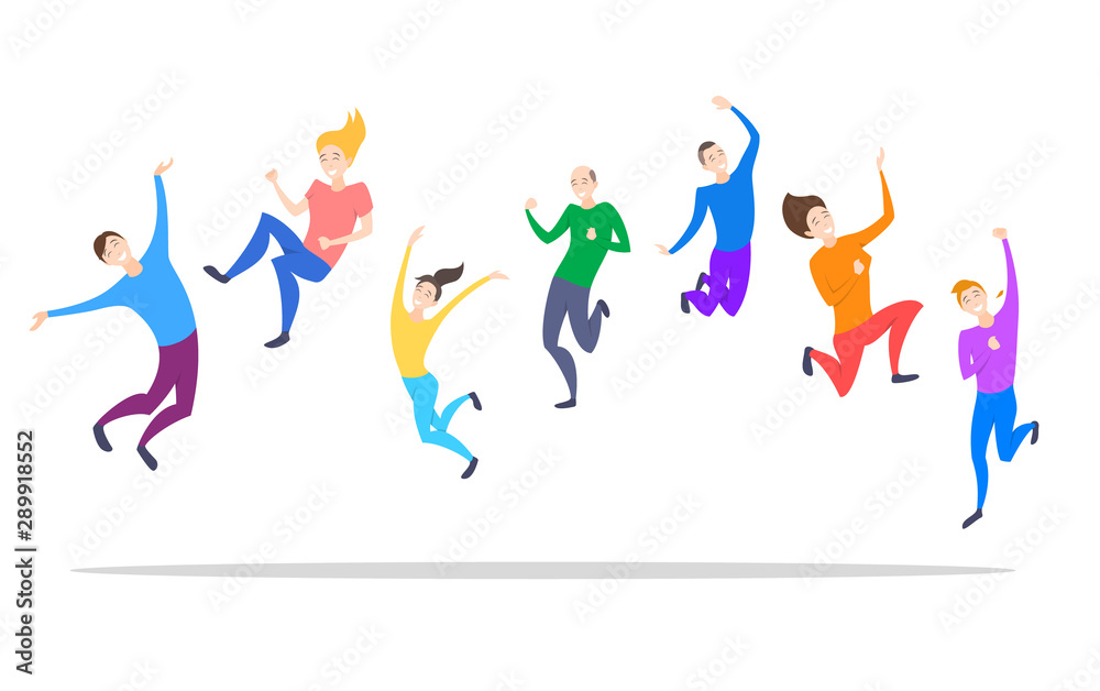 Cartoon Happy Jumping Color Characters People Concept. Vector