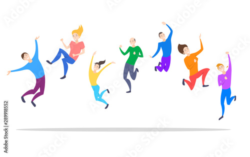 Cartoon Happy Jumping Color Characters People Concept. Vector