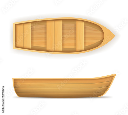 Realistic 3d Detailed Wooden Boat Set. Vector