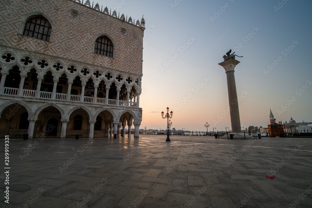 Beautiful sunrise on the San Marco square overlooking the Duccale Palace