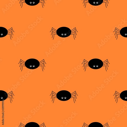 Halloween black spider pattern orange background, seamless vector texture, for textile, wallpaper and gift wrapping paper using