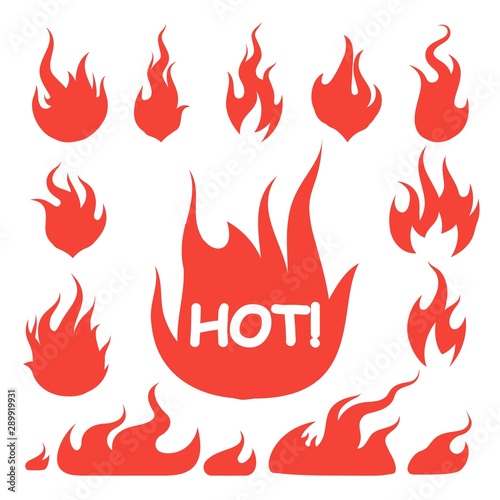 Tattoo fire symbol. Vintage red hot flaming fires burn abstract isolated vector tribal rod logo design set