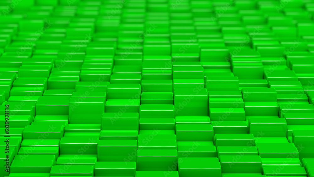 Obraz premium Grid of green cubes. Wide shot. 3D computer generated background image.