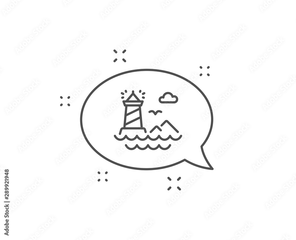 Obraz premium Lighthouse line icon. Chat bubble design. Beacon tower sign. Searchlight building symbol. Outline concept. Thin line lighthouse icon. Vector