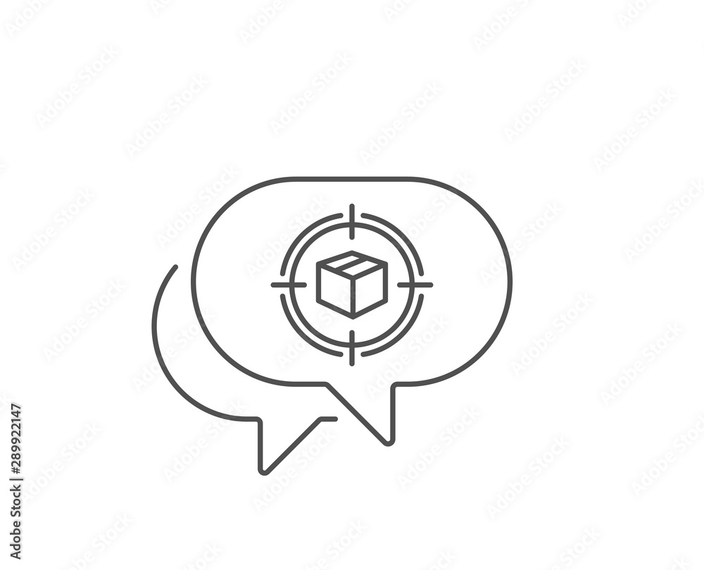 Parcel tracking line icon. Chat bubble design. Delivery monitoring sign. Shipping box in target symbol. Outline concept. Thin line parcel tracking icon. Vector Parcel tracking line icon. Chat bubble design. Delivery monitoring sign. Shipping box in target symbol. Outline concept. Thin line parcel tracking icon. Vector