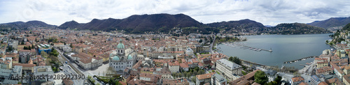 Aerial photo shooting with drone on Como, famous Lombardia city on the Como Lario Lake