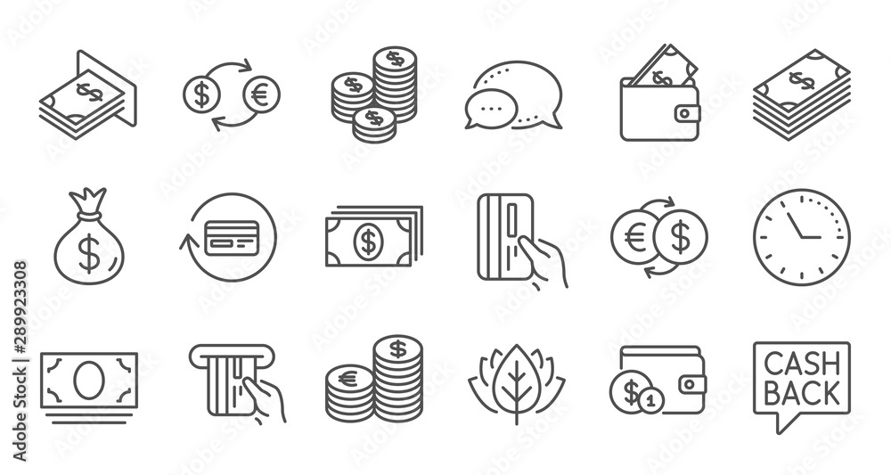 Fototapeta premium Money and payment line icons. Cash, Wallet and Coins. Account cashback linear icon set. Quality line set. Vector