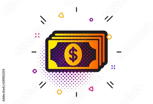 Banking currency sign. Halftone circles pattern. Cash money icon. Dollar or USD symbol. Classic flat banking icon. Vector